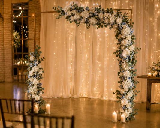 White & Dusty Blue Artificial Floral Swag – Premium Event Sign & Arch Accent