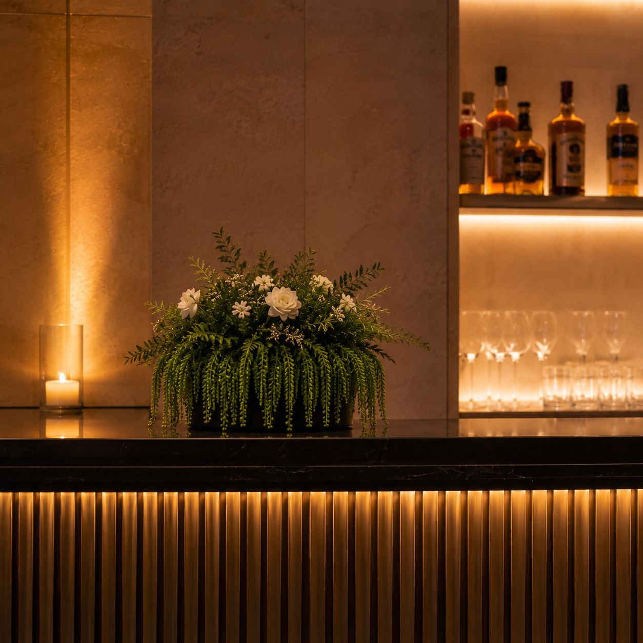 Artificial Hanging String of Pearls Arrangement in Black Planter | Event & Bar Decor