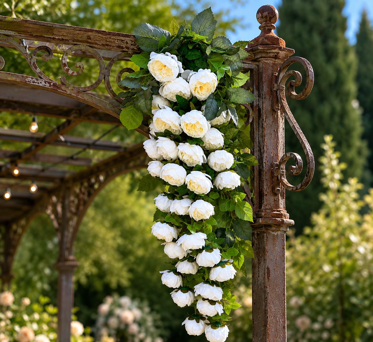 Custom Floral Cascade Garland – White Peony Collection
