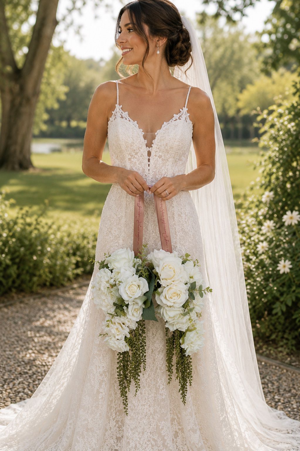 Double Cascade Bridal Bouquet – White Garden Collection