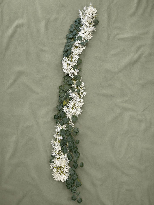 Premium Faux Jasmine & Eucalyptus Garland (White) – Delicate Artificial Vine Runner