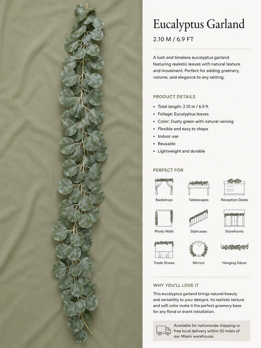 Luxury Silver Dollar Artificial Eucalyptus Garland – Premium 6.9ft Greenery Runner