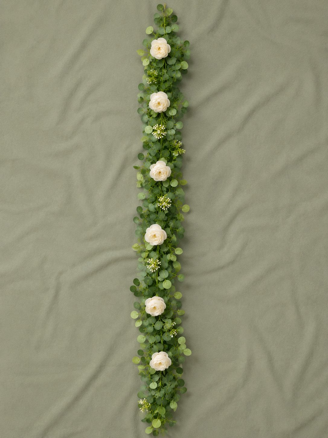 Cream Rose & Eucalyptus Garland – 6.9 ft | Artificial Floral Vine