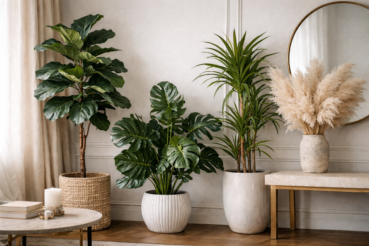 Permanent botanical greenery styled in a Miami interior design project