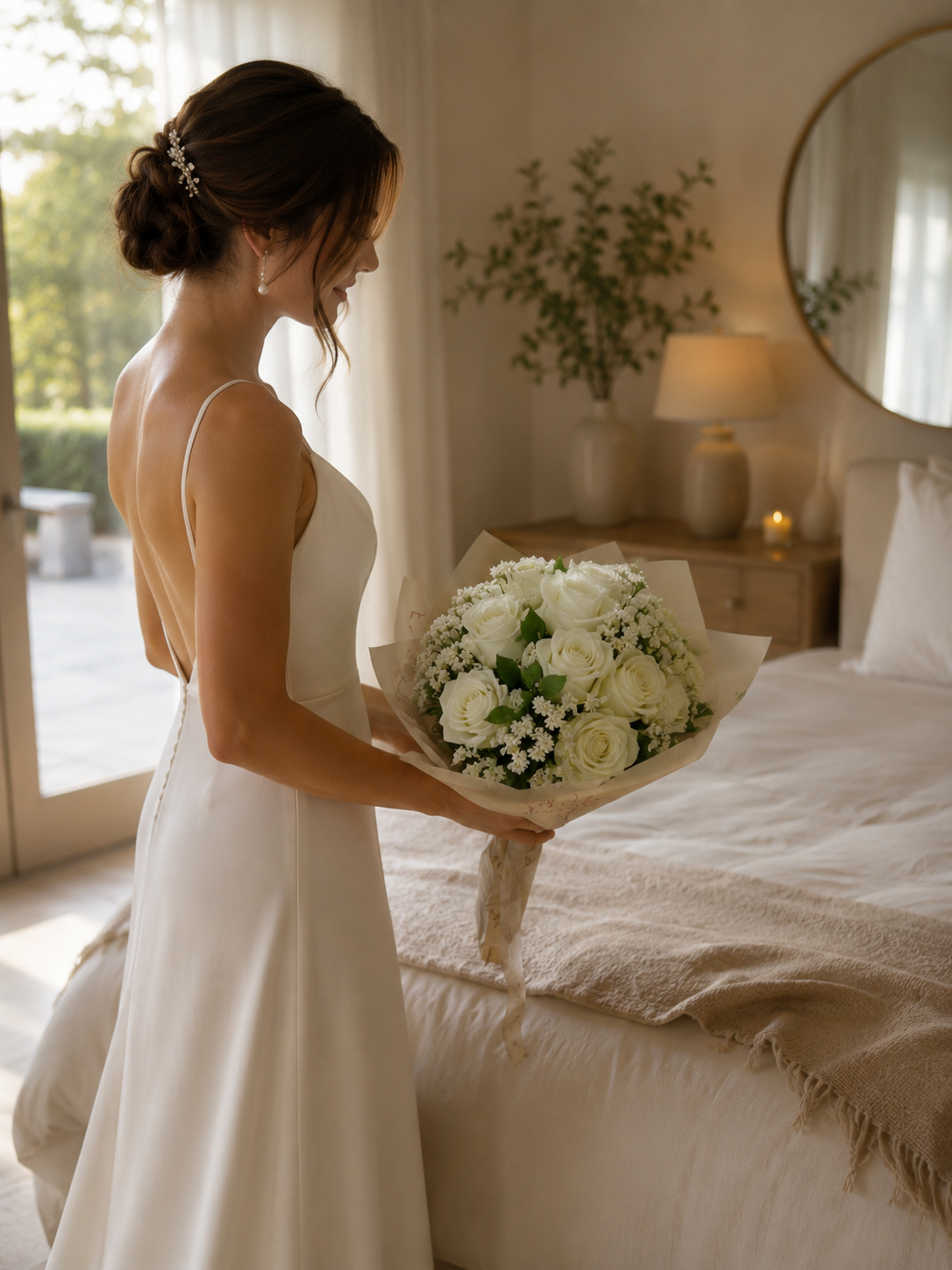 Real Touch Rose Bouquet – Luxury Ivory & Blush Arrangement | 25cm Premium Floral Decor