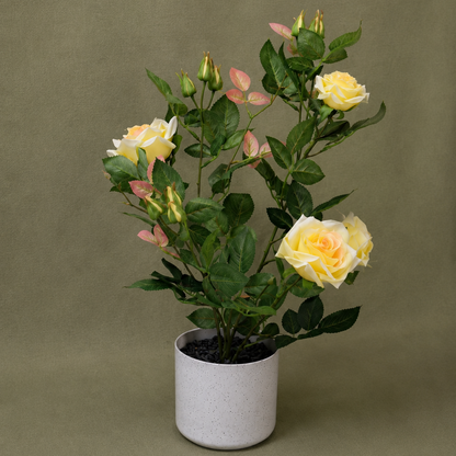 Faux Yellow Rose Tree in Pot – Premium Flowering Artificial Topiary Tree
