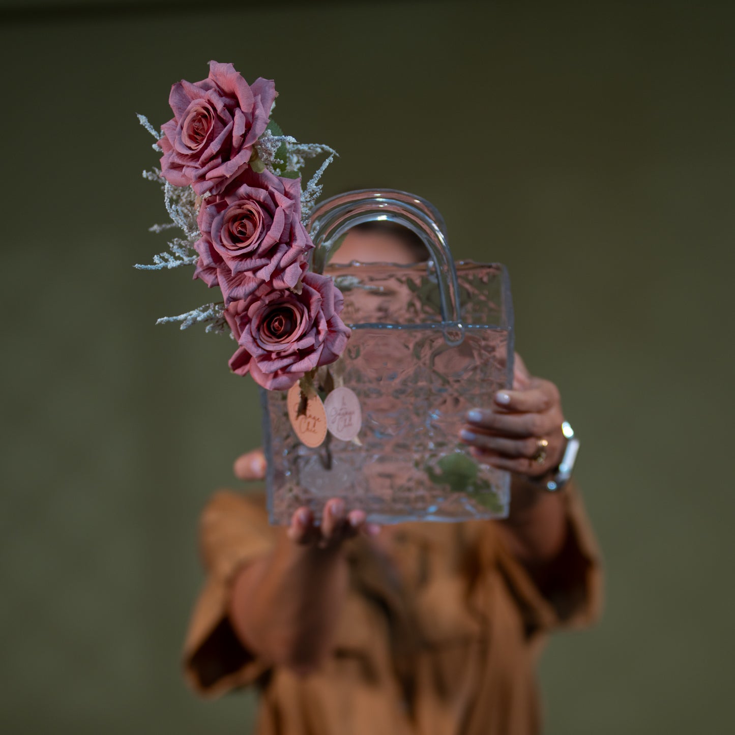 Glass Flower Bag – Luxury Floral Arrangement in Decorative Glass Purse