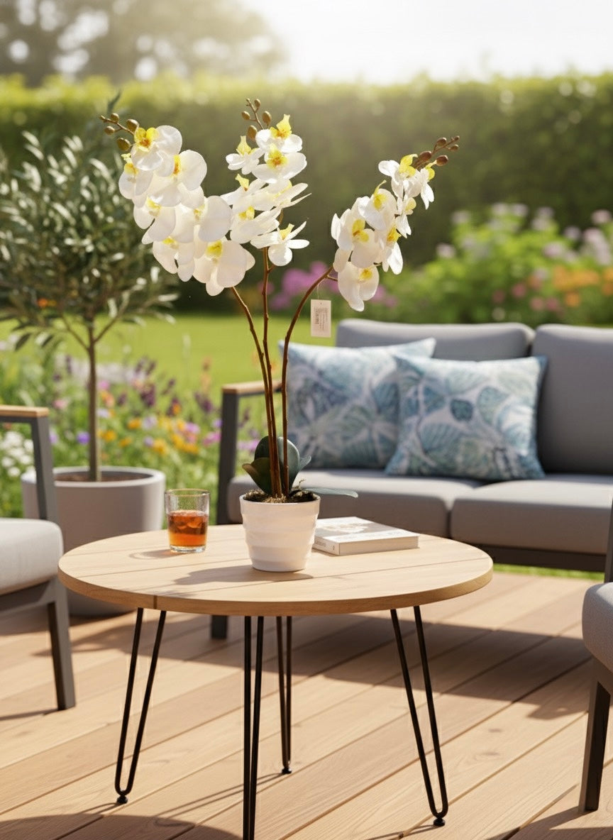White Artificial Orchid Arrangement in Ceramic Pot – 22” Luxury Floral Decor