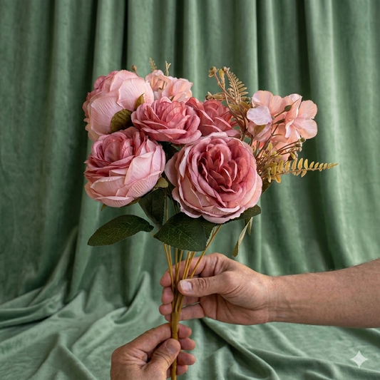 Premium Artificial Flowers Bouquet – Elegant Decor (Soft Peach, Pink & White)
