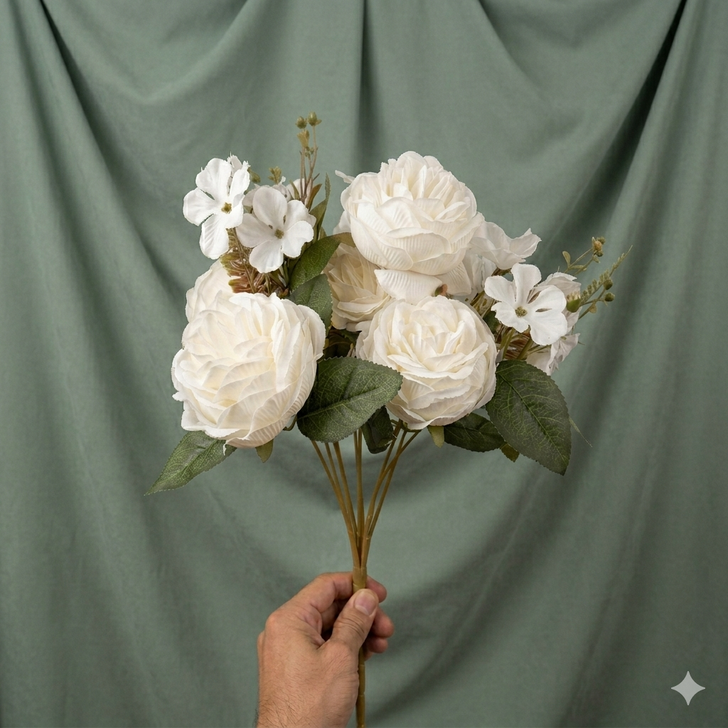 Premium Artificial Flowers Bouquet – Elegant Decor (Soft Peach, Pink & White)
