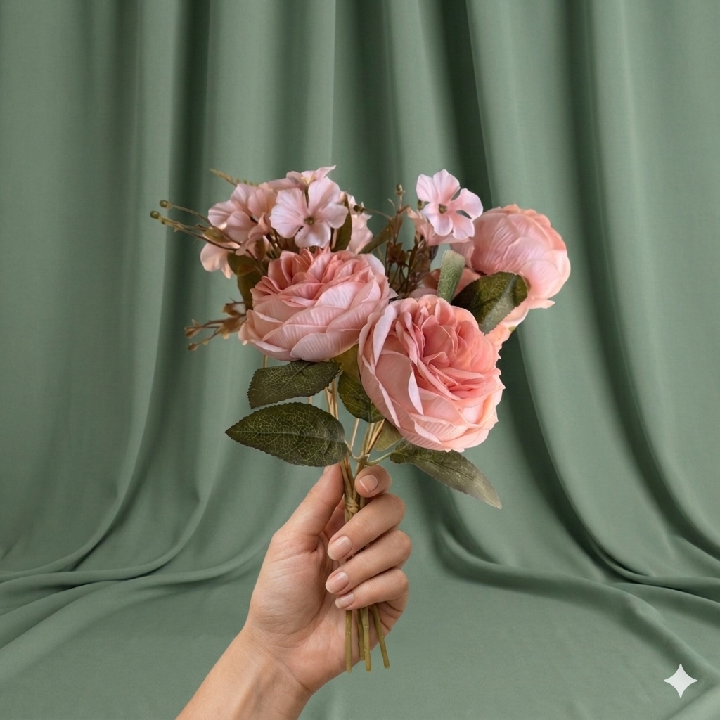 Premium Artificial Flowers Bouquet – Elegant Decor (Soft Peach, Pink & White)