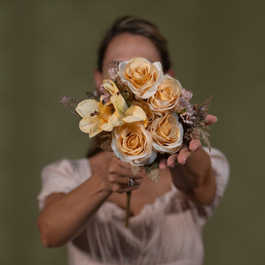 Premium Peach Vintage Rose Floral Bouquet – Luxury Pre-Arranged Artificial Centerpiece