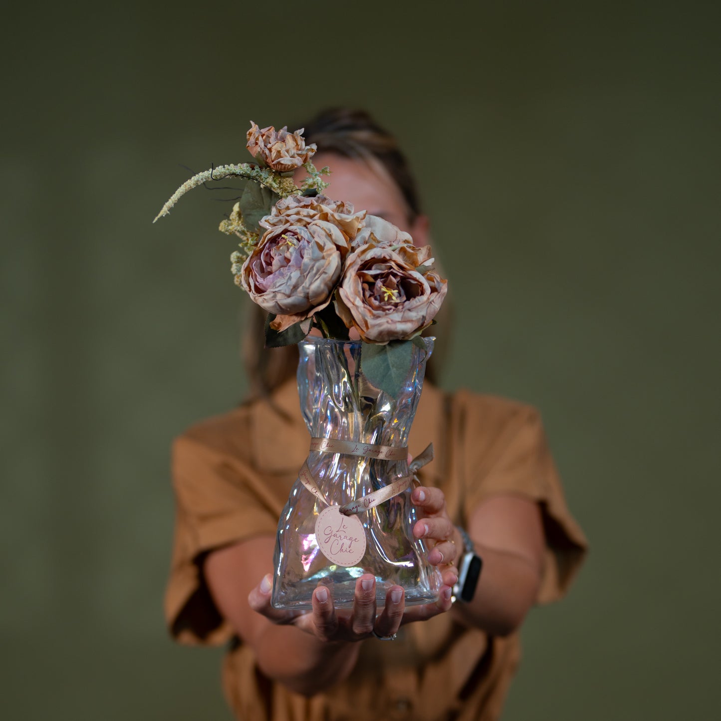 Glass Flower Bag Arrangement