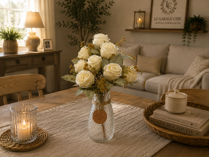 Burgundy, Terracotta & Cream Vintage Rose Bouquet – Premium Artificial Centerpiece