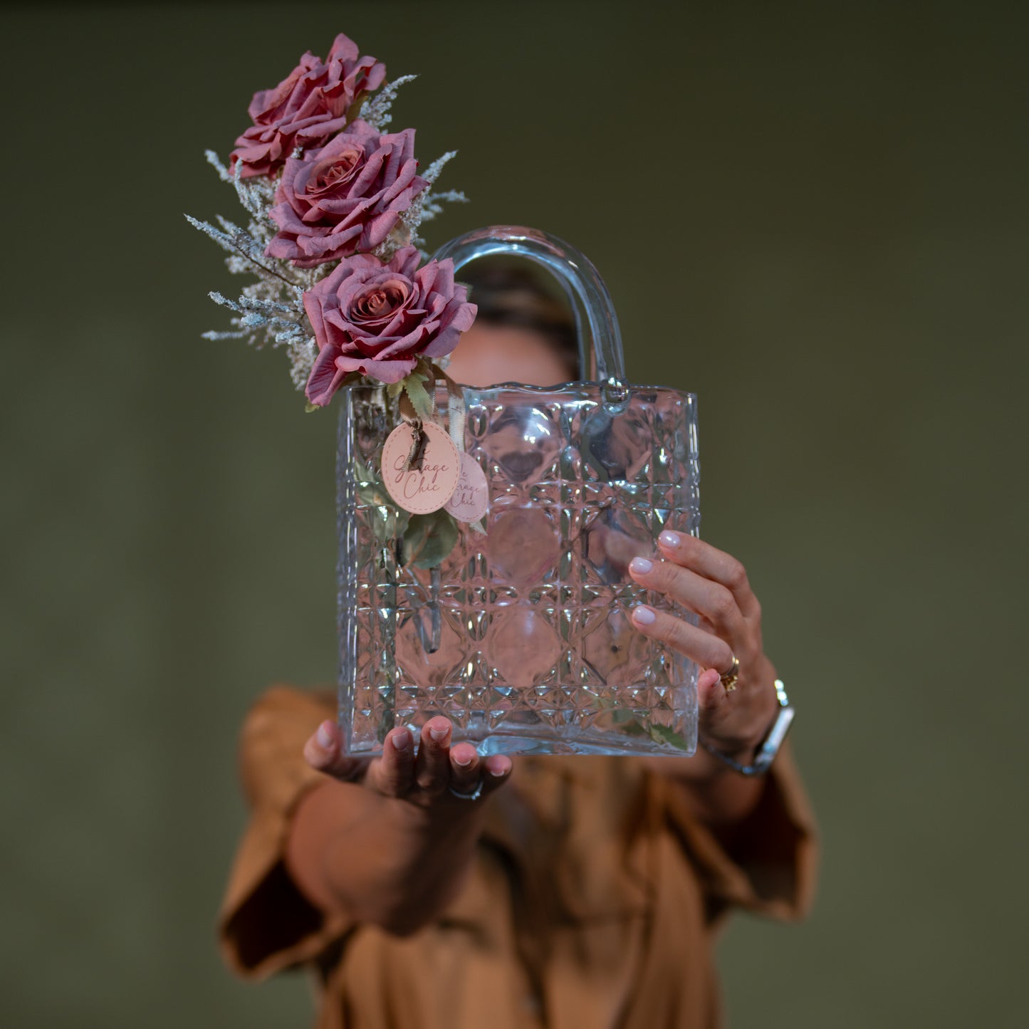 Glass Flower Bag – Luxury Floral Arrangement in Decorative Glass Purse