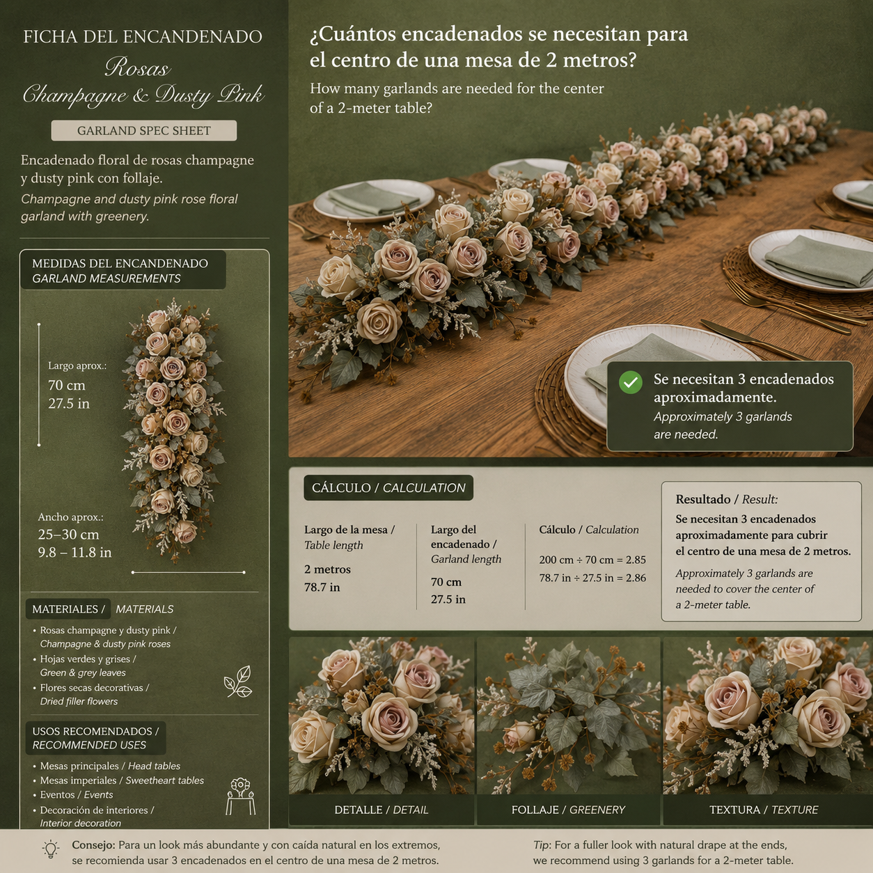 Custom Floral Swag Blush Rose | Wedding & Event Floral Decor