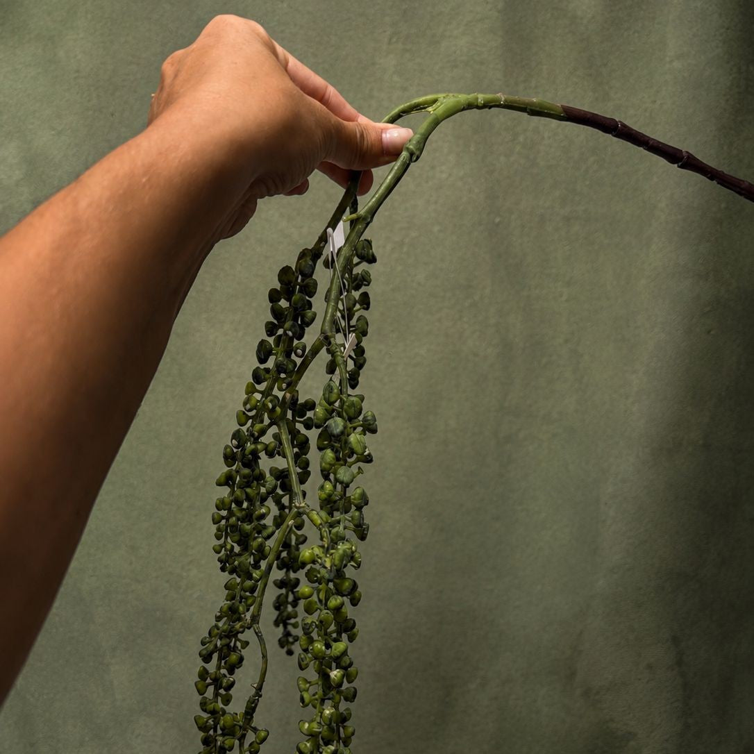 Artificial Hanging String of Pearls Arrangement in Black Planter | Event & Bar Decor