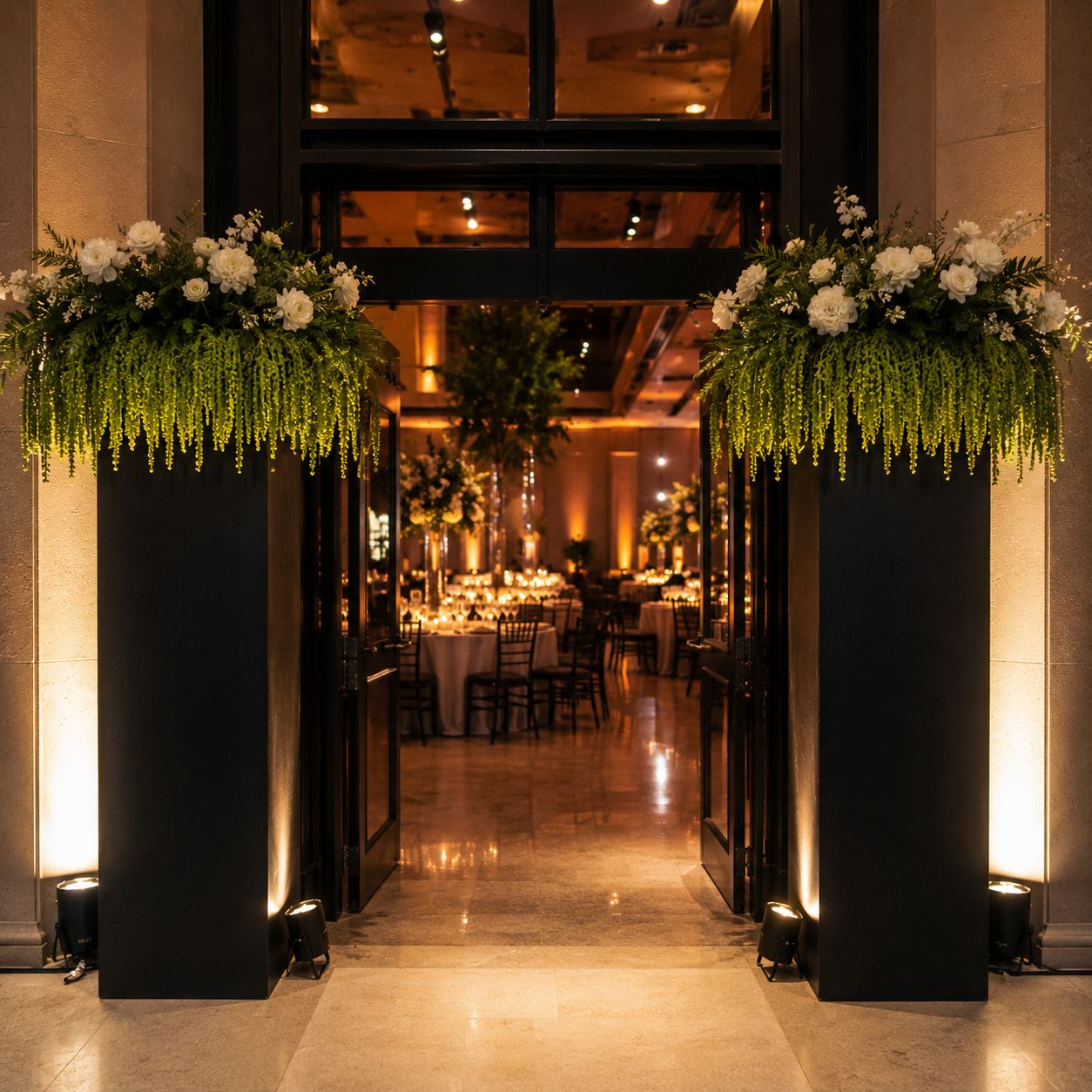 Artificial Hanging String of Pearls Arrangement in Black Planter | Event & Bar Decor