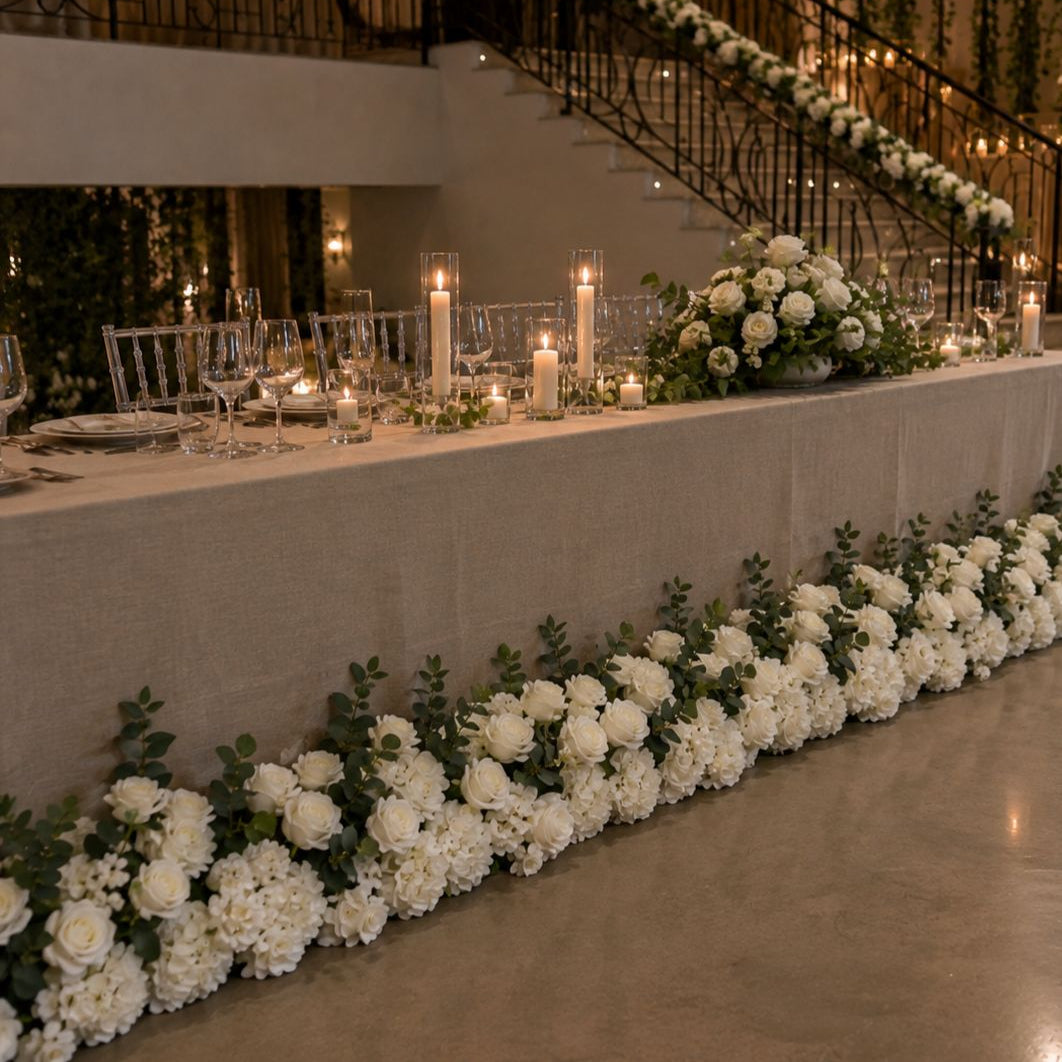 Luxury White Floral Line Garland 2M – Wedding & Event Decor