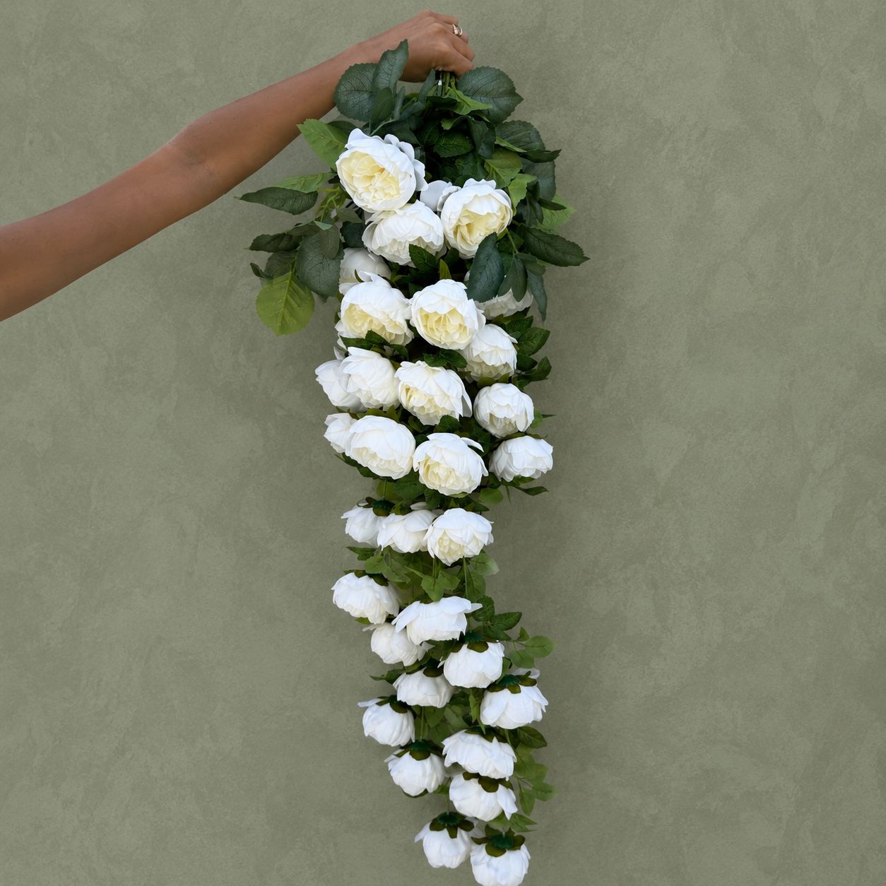 Custom Floral Cascade Garland – White Peony Collection