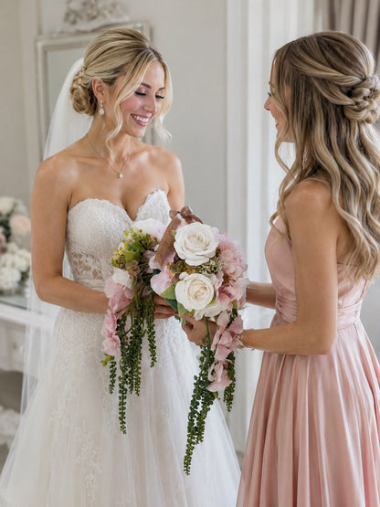 Luxury Double Cascade Bridal Bouquet – Premium Real-Touch Artificial Wedding Florals