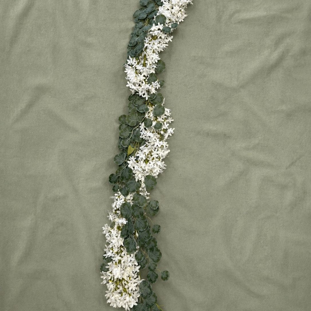 Artificial Jasmine & Eucalyptus Garland – 6 ft | White Floral Hanging Vine