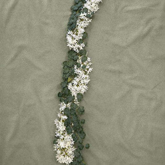Premium Faux Jasmine & Eucalyptus Garland (White) – Delicate Artificial Vine Runner