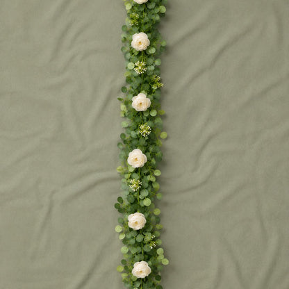Premium Real-Touch Cream Rose & Eucalyptus Garland (2m) – Luxury Faux Floral Runner