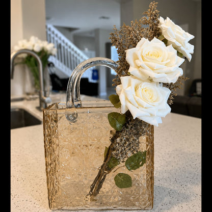 Luxury Glass Flower Bag Vessel – Premium Floral Couture Arrangement
