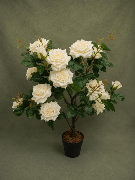 Artificial White Rose Plant in Pot – Realistic Faux Roses for Spa, Reception & Home Decor