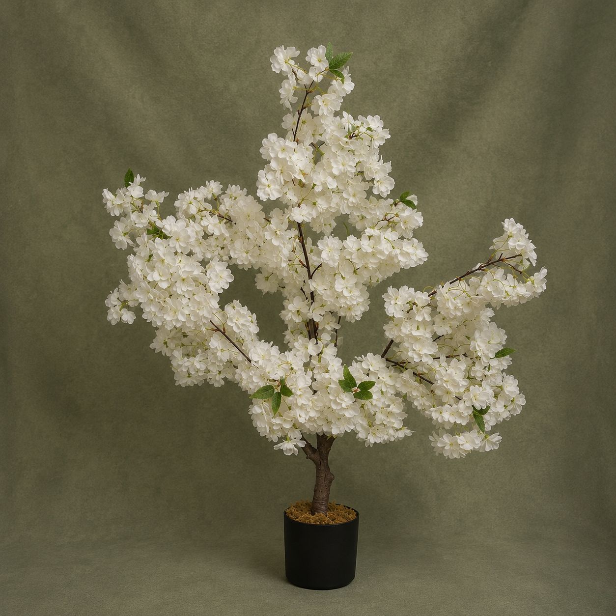 Artificial White Cherry Blossom Tree in Pot – 39 in Faux Blooming Tree