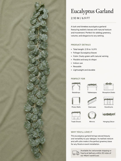 Luxury Silver Dollar Artificial Eucalyptus Garland – Premium 6.9ft Greenery Runner