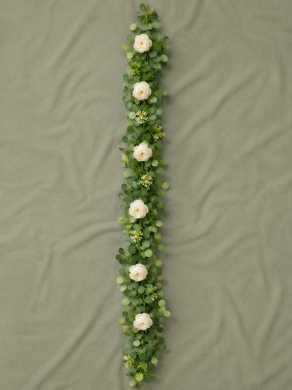 Premium Real-Touch Cream Rose & Eucalyptus Garland (2m) – Luxury Faux Floral Runner