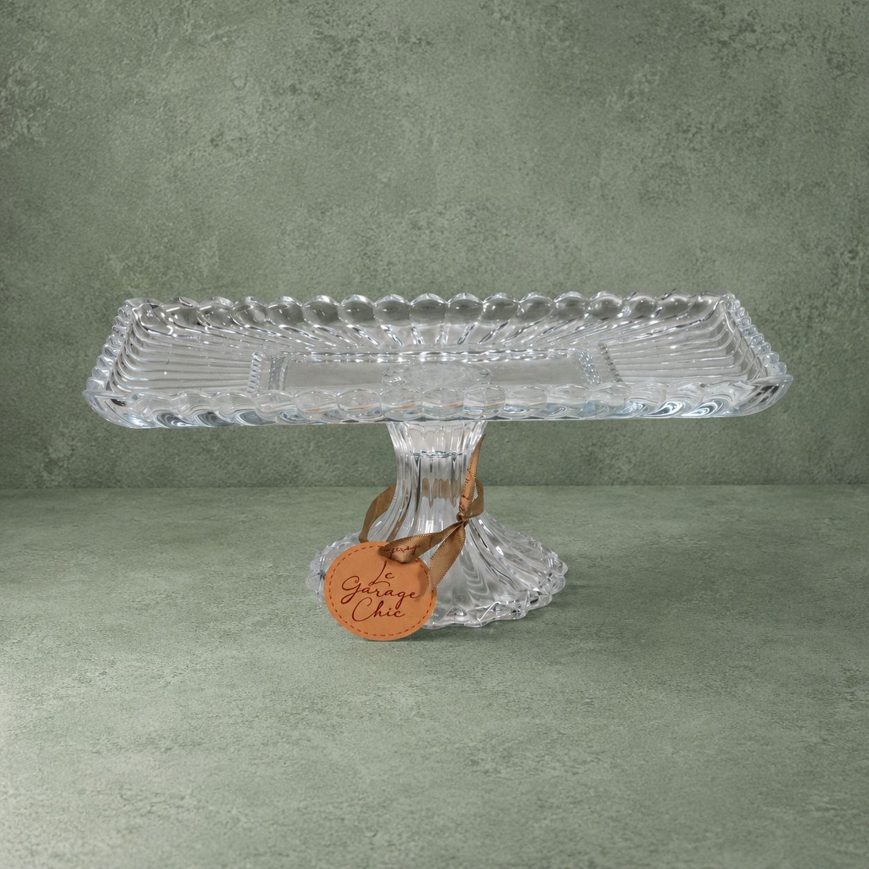 Crystal Glass Pedestal Cake Stand Rectangular Serving Tray – Clear Dessert Display Stand for Events & Home Decor