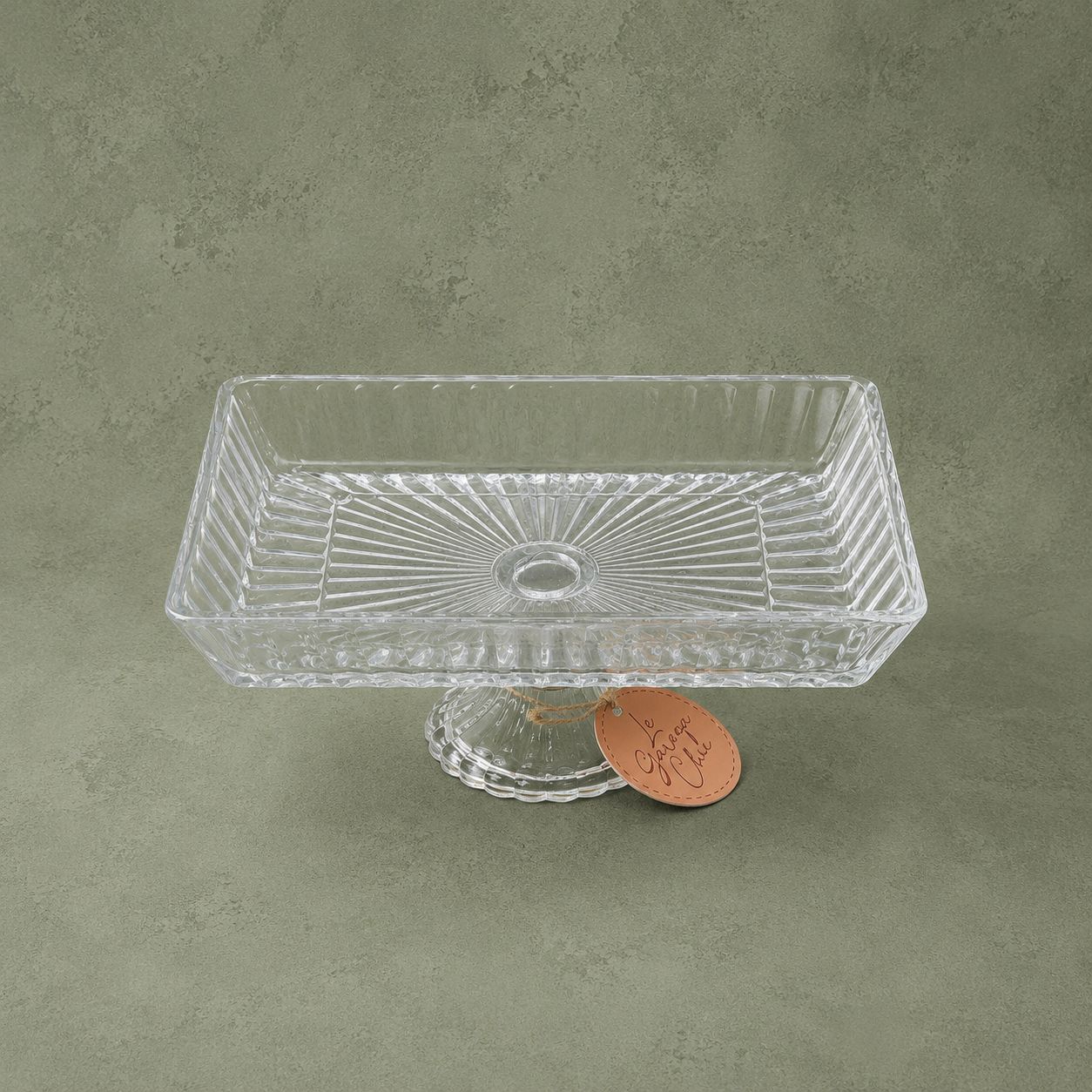 Rectangular Glass Cake Stand with Pedestal – Dessert Display Tray for Weddings & Events