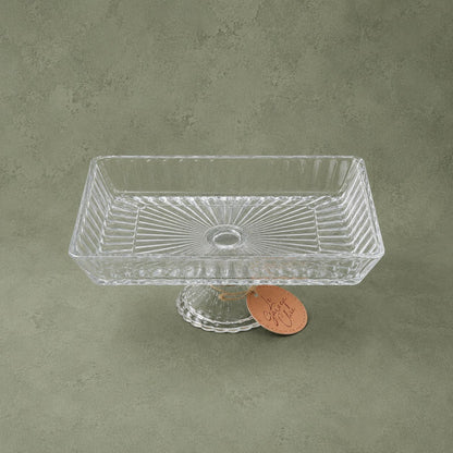 Rectangular Glass Cake Stand with Pedestal – Premium Elevated Luxury Serving Platter