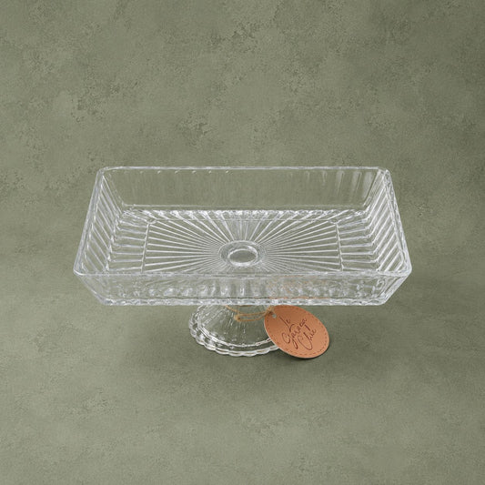 Rectangular Glass Cake Stand with Pedestal – Premium Elevated Luxury Serving Platter