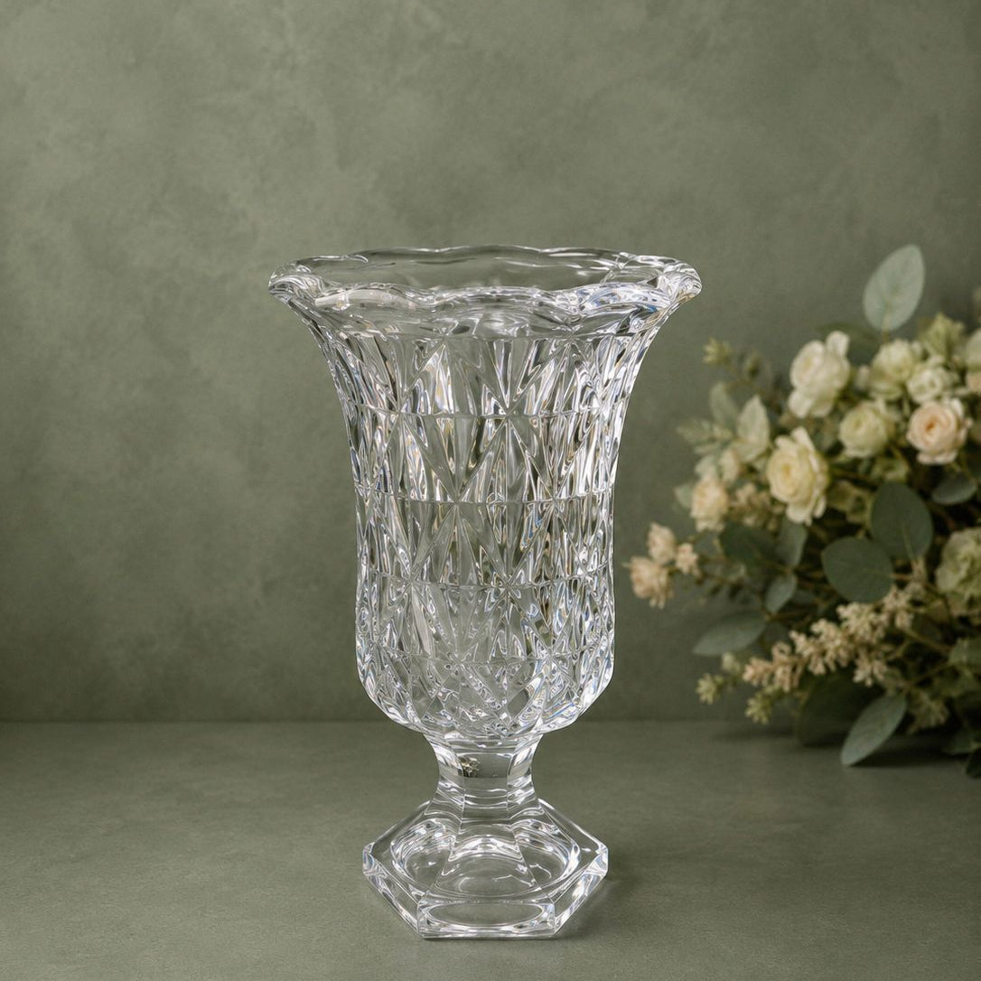 Crystal Cut Glass Pedestal Vase – Elegant Centerpiece for Weddings & Events