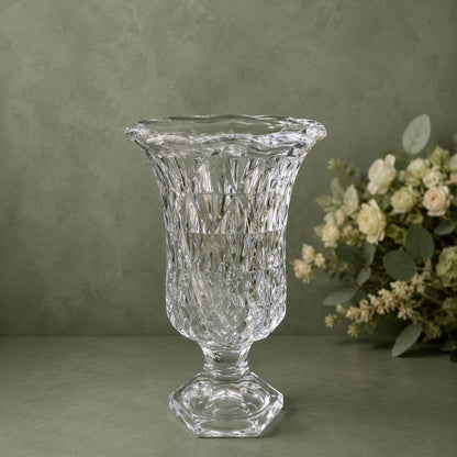 Crystal Cut Glass Pedestal Vase – Premium Footed Luxury Urn for Floral Displays