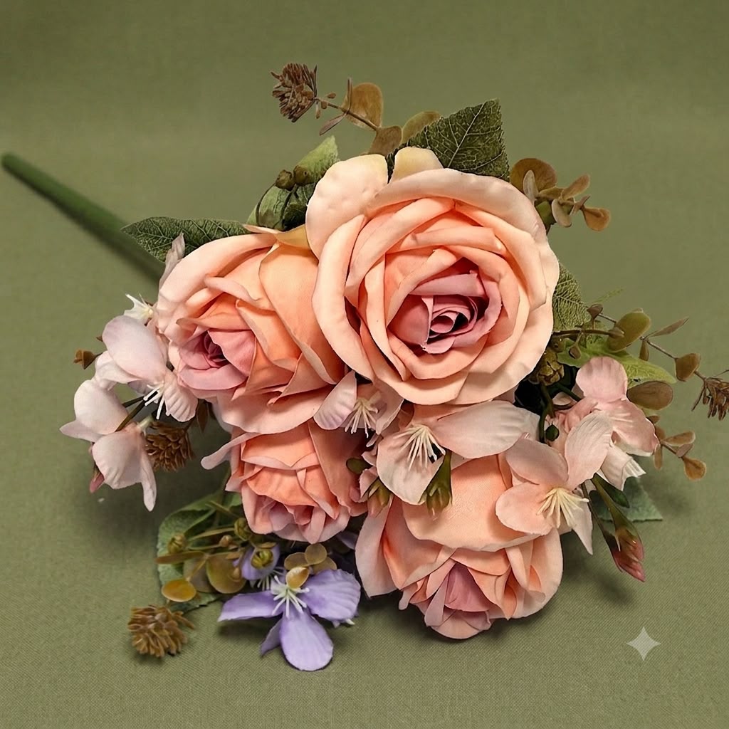 Premium Artificial Rose Floral Bouquet - Realistic Silk Flowers | Purple, Blue, Pink, White - Le Garage Chic