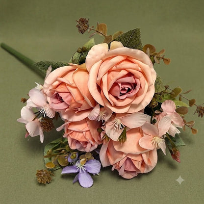 Premium Artificial Rose Floral Bouquet – Realistic Silk Centerpiece for Wedding & Home