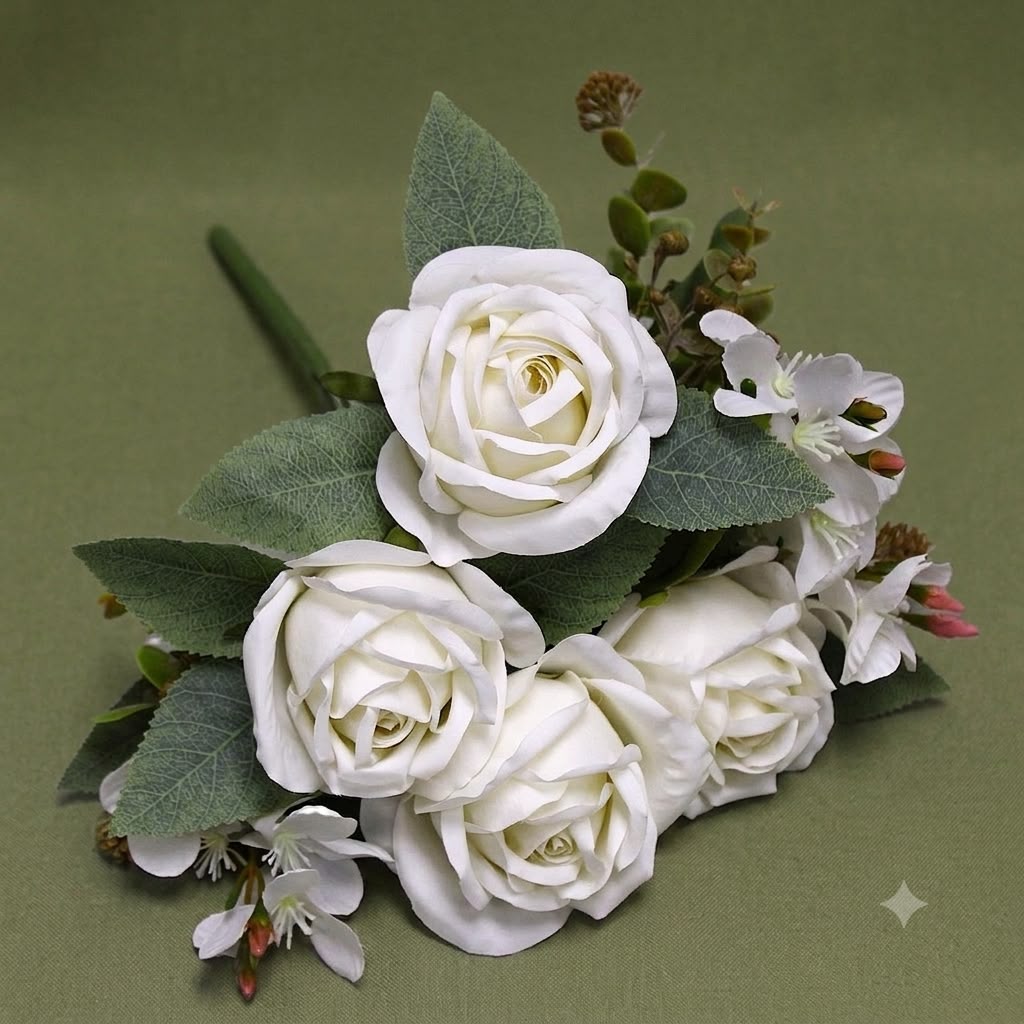 Premium Artificial Rose Floral Bouquet - Realistic Silk Flowers | Purple, Blue, Pink, White - Le Garage Chic
