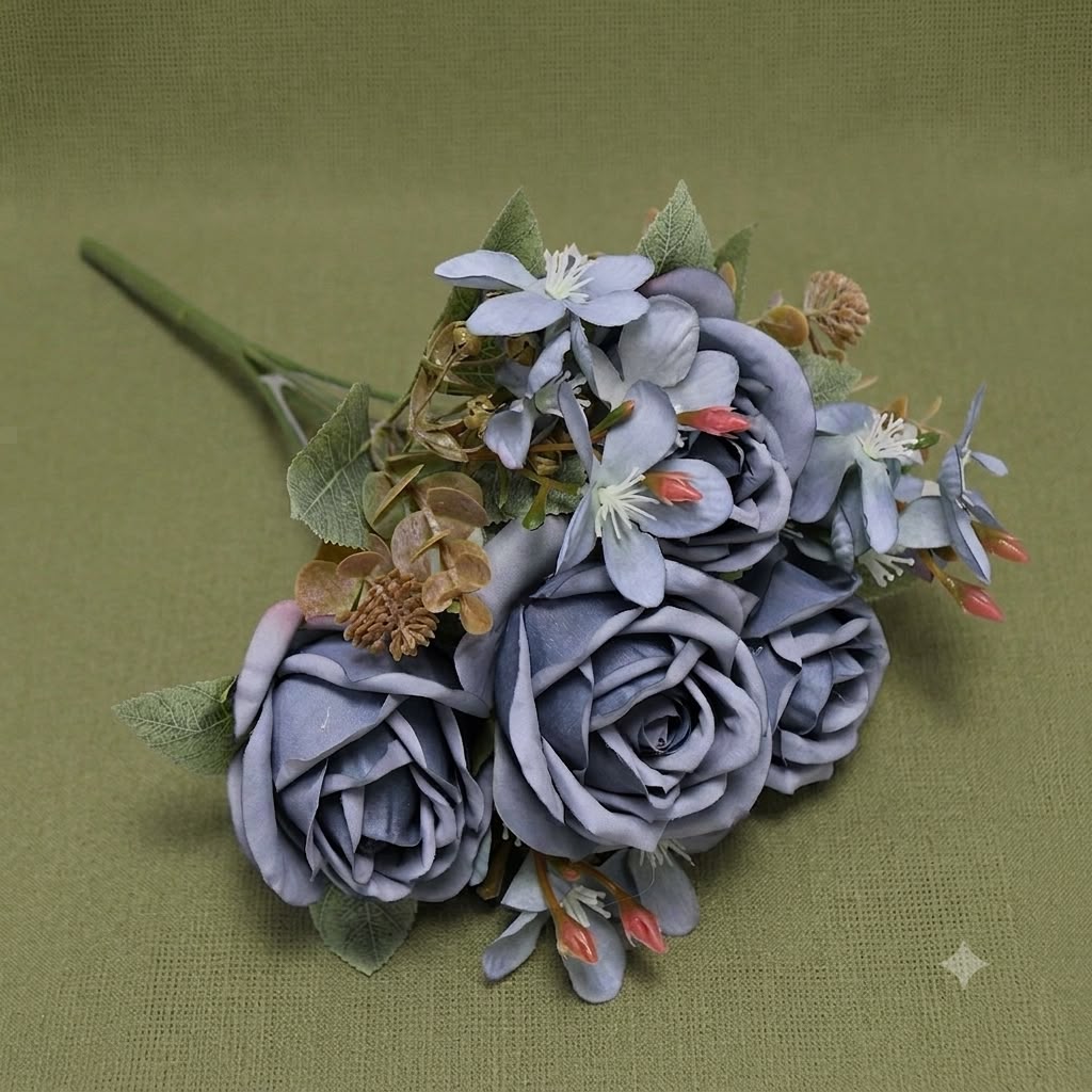 Premium Artificial Rose Floral Bouquet - Realistic Silk Flowers | Purple, Blue, Pink, White - Le Garage Chic