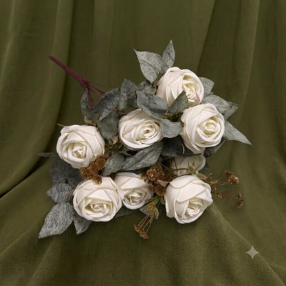 Burgundy, Terracotta & Cream Vintage Rose Bouquet – Premium Artificial Centerpiece