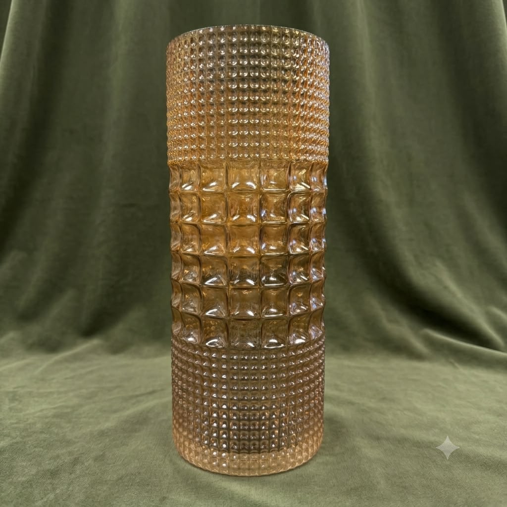 Geometric Textured Glass Cylinder Vase – Premium Contemporary Artificial Floral Vessel