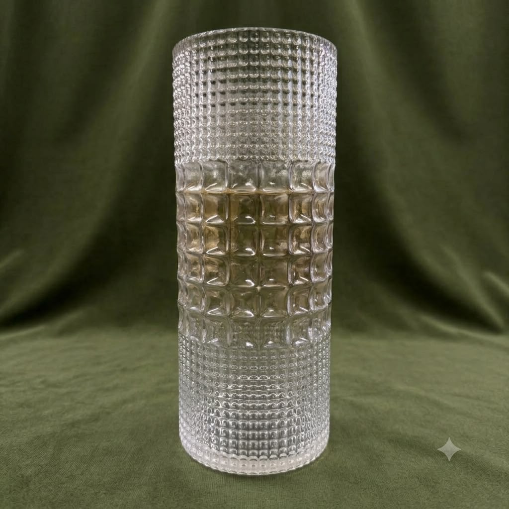 Geometric Textured Glass Cylinder Vase – Premium Contemporary Artificial Floral Vessel