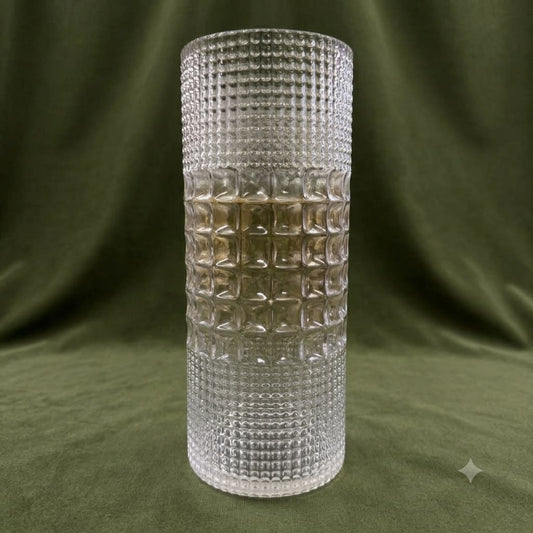 Geometric Textured Glass Cylinder Vase – Premium Contemporary Artificial Floral Vessel