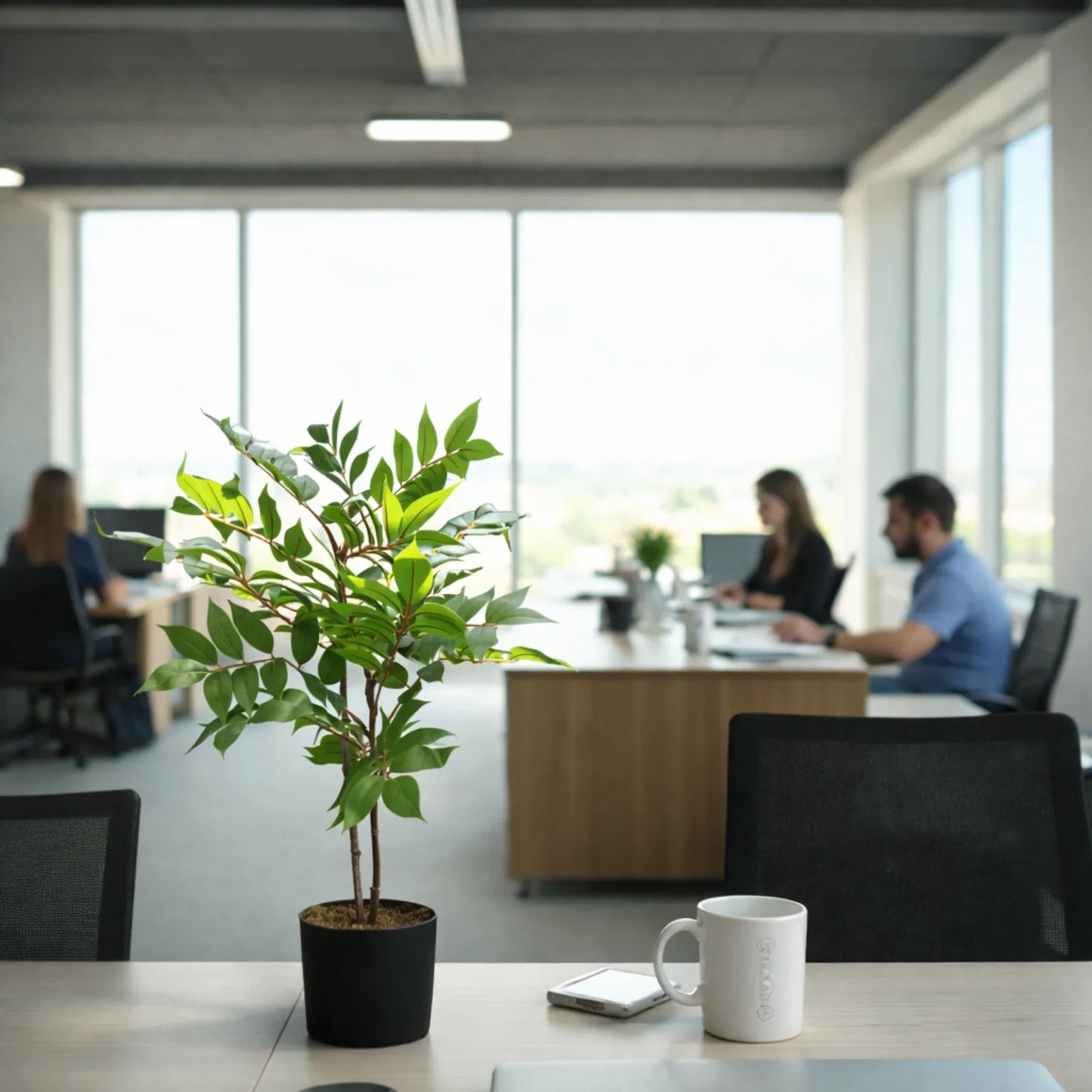Artificial Ficus Tree in Pot 35 in | Faux Indoor Green Plant Decor