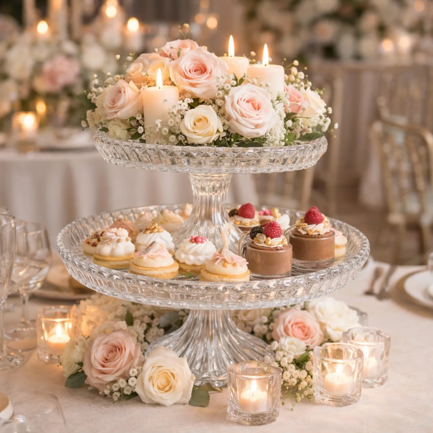 Round Crystal Pedestal Tray for Elegant Table Displays