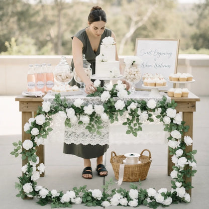 Premium Rose Garland – High-End Artificial Floral Runner for Wedding & Home Decor